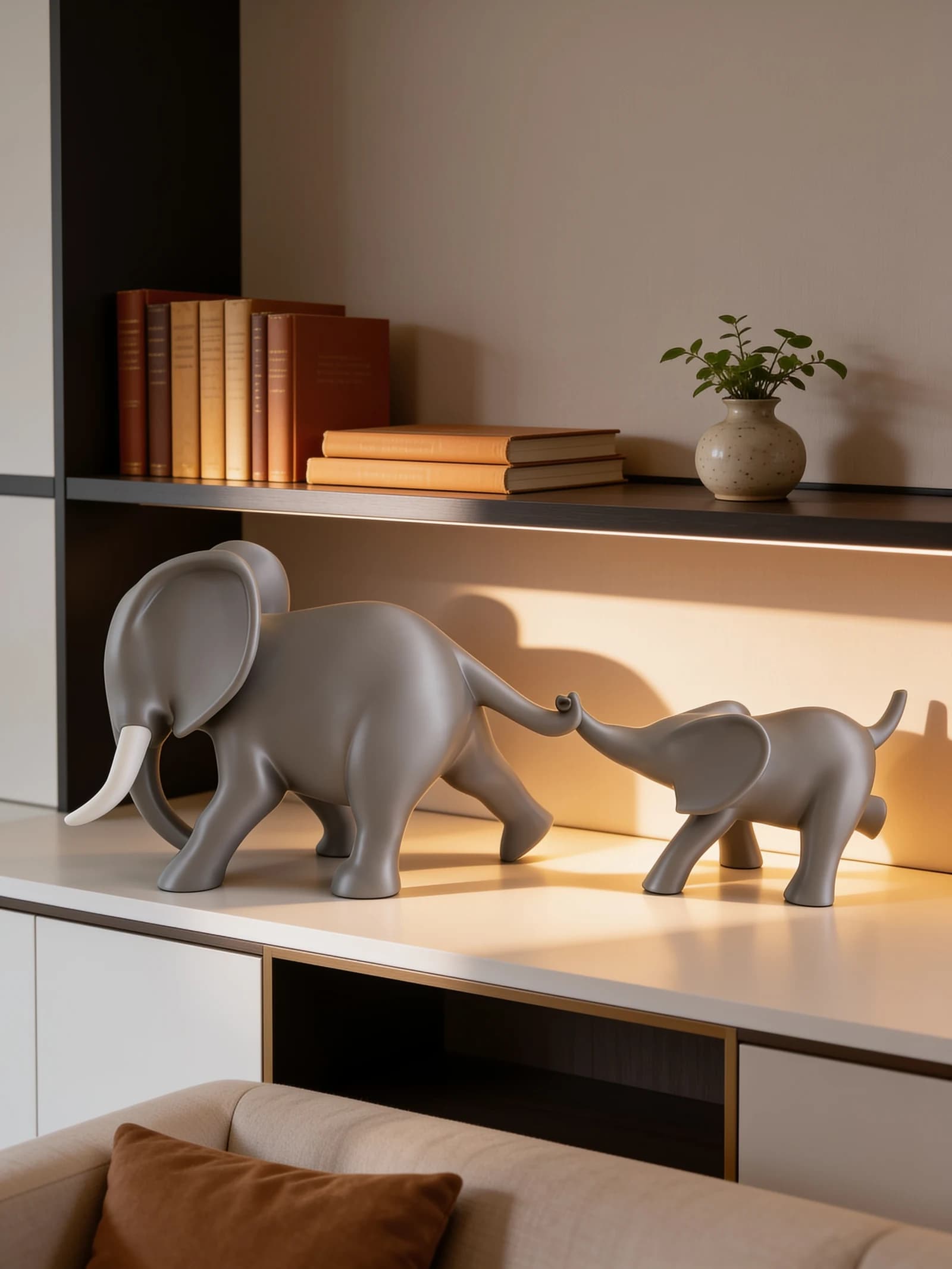 Matanga grey elephant family showpiece