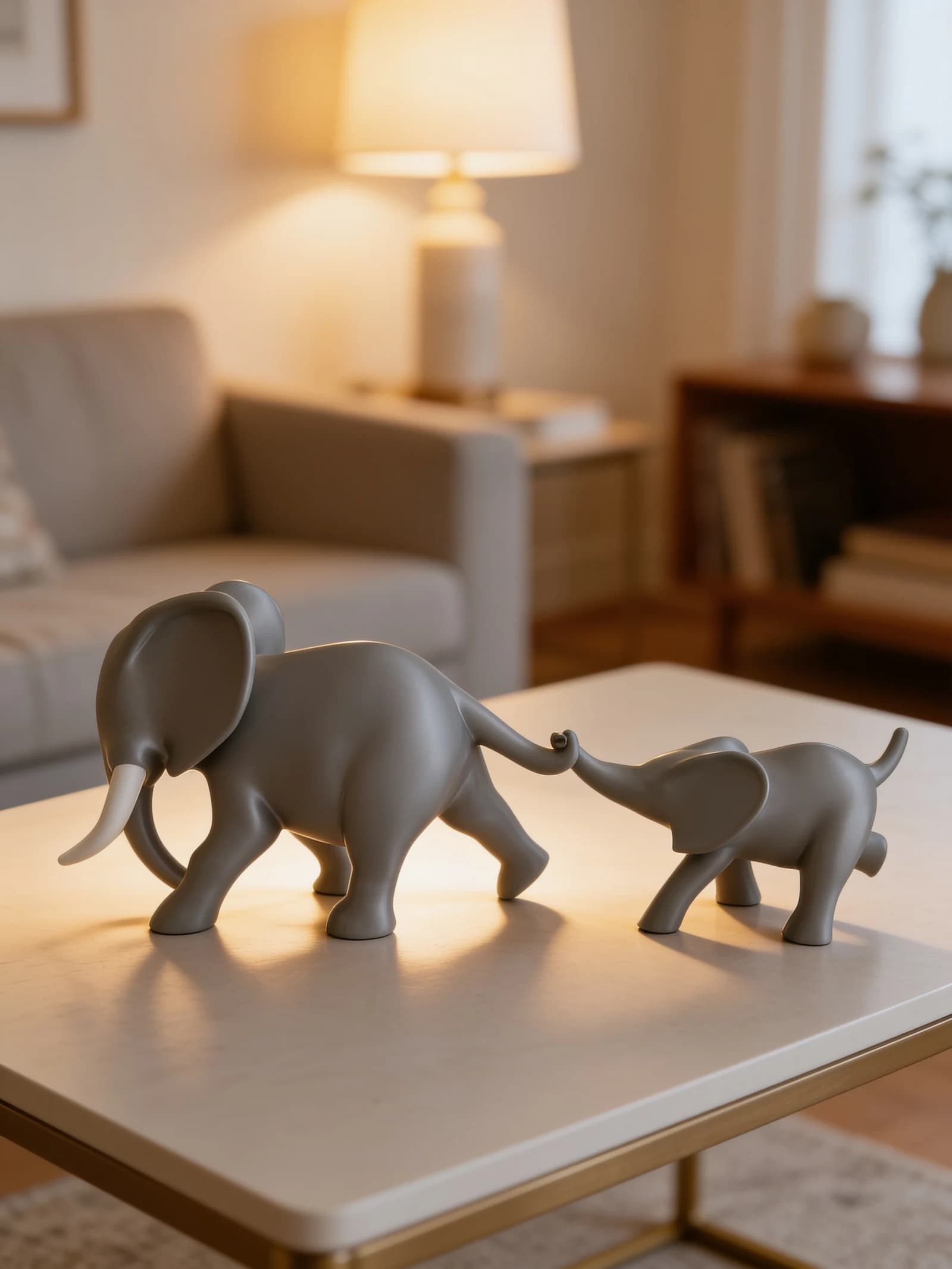 Matanga grey elephant family showpiece