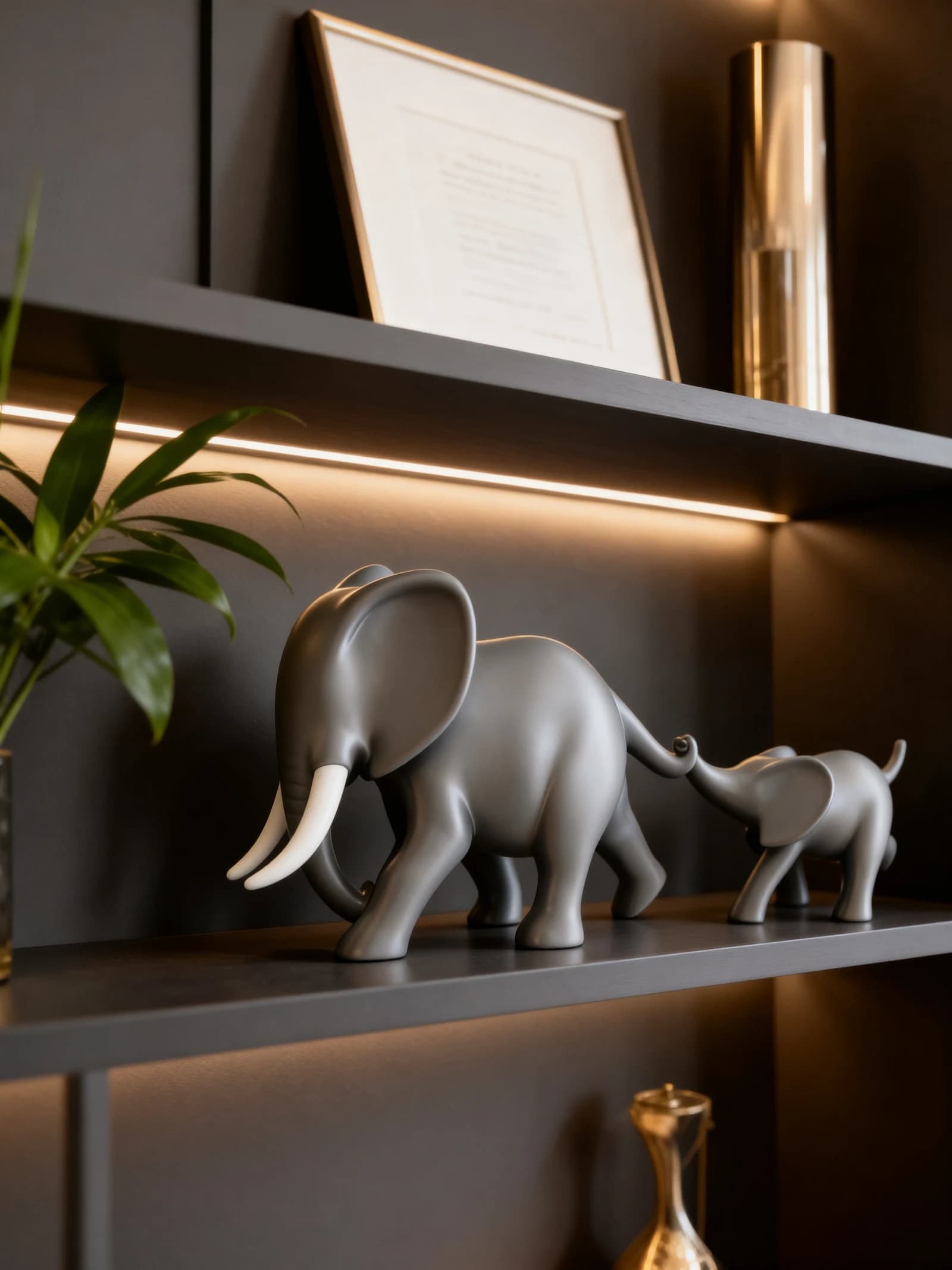 Matanga grey elephant family showpiece