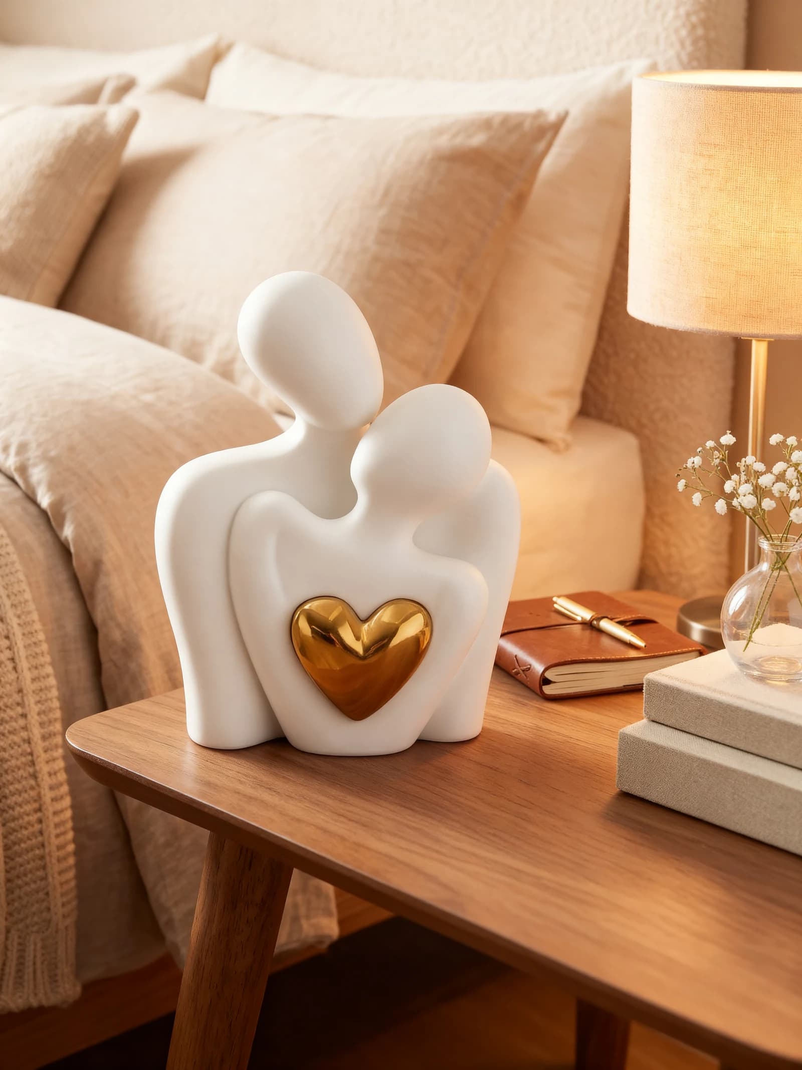 Eternal Embrace couple statue with golden heart