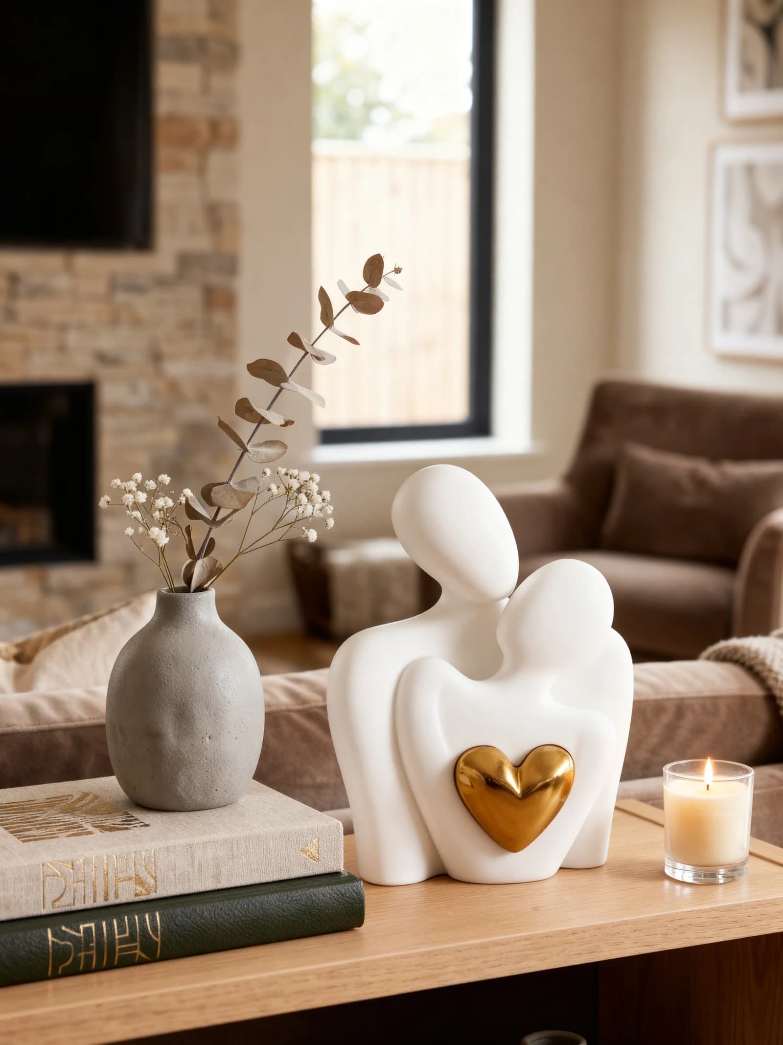 Eternal Embrace couple statue with golden heart